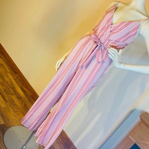 Pink and White striped one piece jumper Romper XS